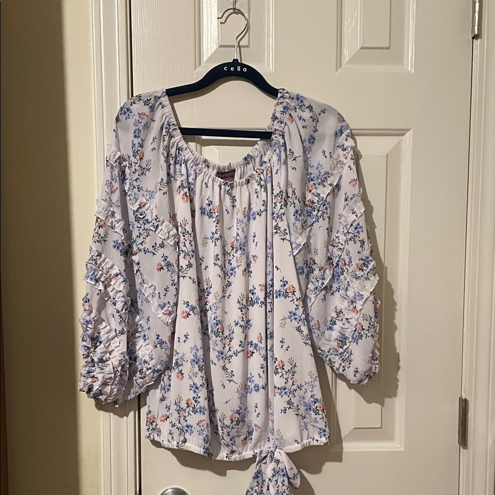 Vince Camuto Floral Blouse - White and Blue